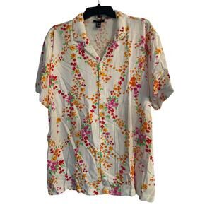 GUC Forever 21 Men's Short Sleeve Summer Shirt White/Flowers Silky Feel Size L